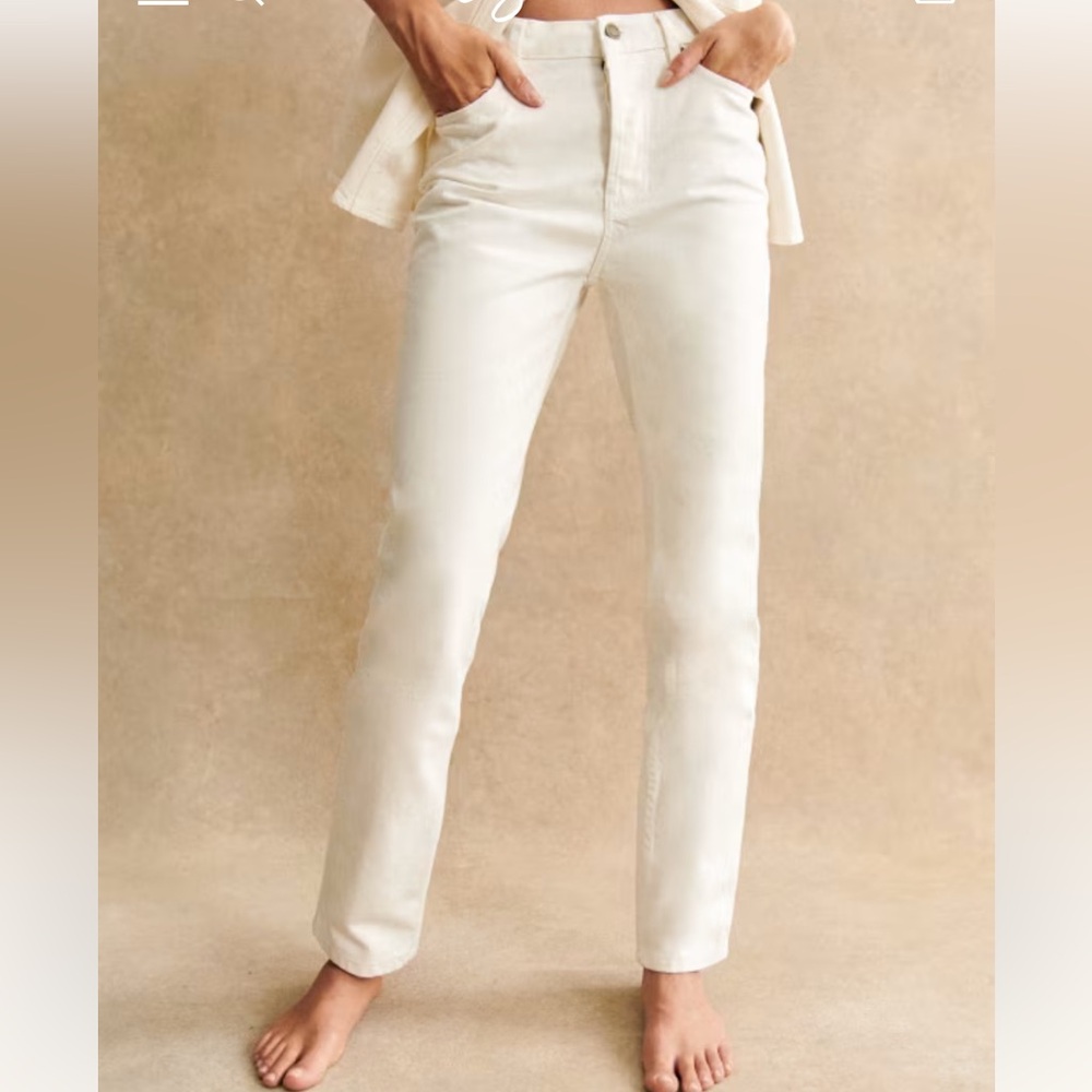 Sezane Brut Sexy Women's White Jeans, Straight Leg, Button Fly, Ankle, Organic